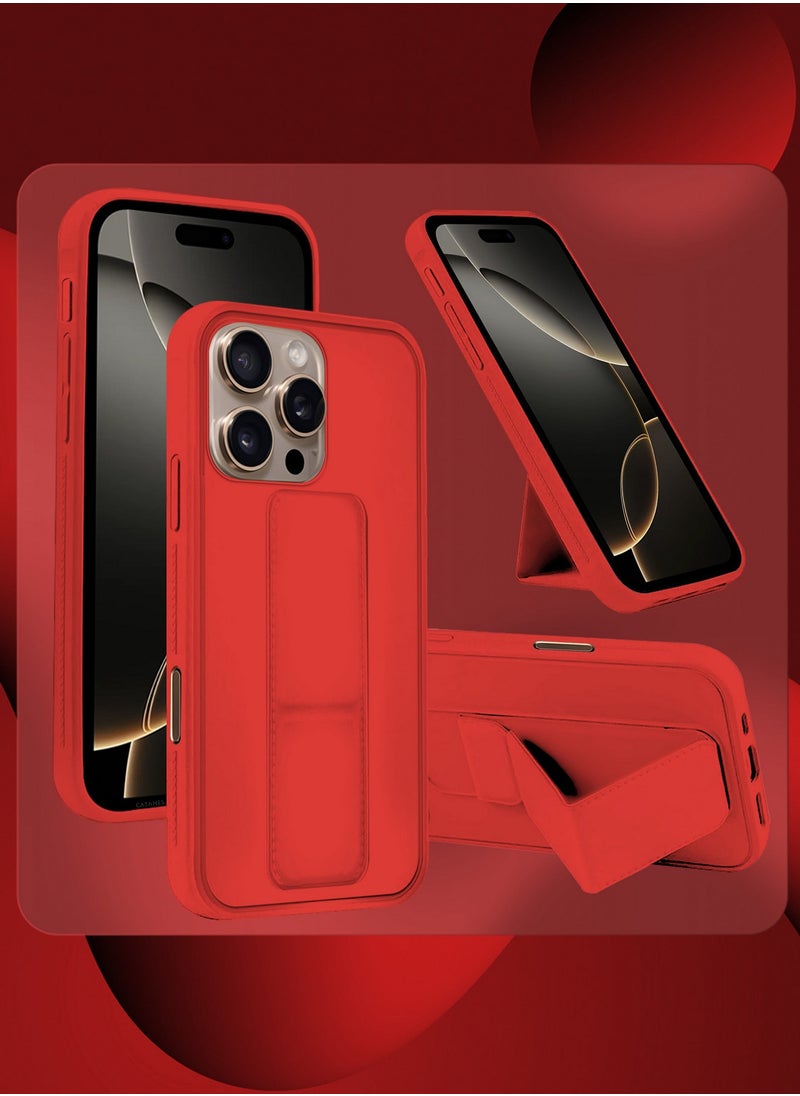 CATANES - ( for iPhone 16 Pro Max ) 3 Pack, 1 Case and 2 Screen Protectors Premium PU Leather Case with Stand Function Shockproof and Anti Scratch Finger Grip Case Cover / Red - Image 1