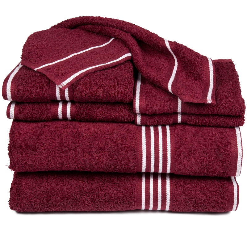 8Piece Towel Set  Cotton Bathroom Accessories with 2 Bath Towels 2 Hand Cloths 2 Washcloths and 2 Fingertip Cloths by Lavish Home Burgundy