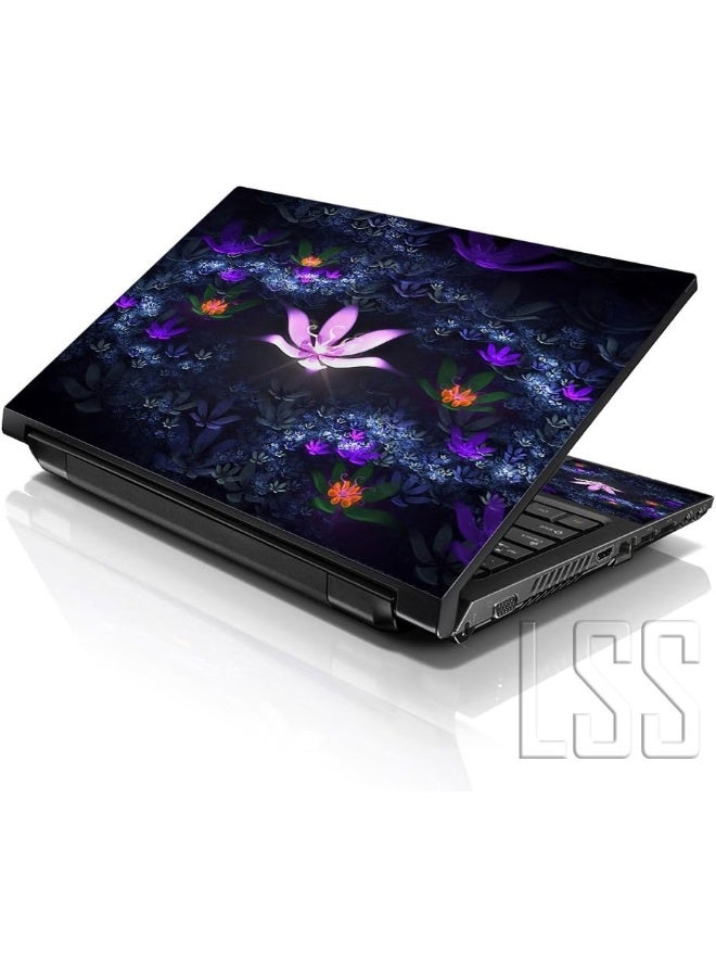LSS 17 17.3 Inche Laptop Notebook Skin Sticker with 2 Wrist Pads - Reusable Cover Protector Vinyl Sticker Cover Decal Fits 17" - 19" HP Asus Acer Samsung - Lotus Pond Flowers Pattern - Image 1