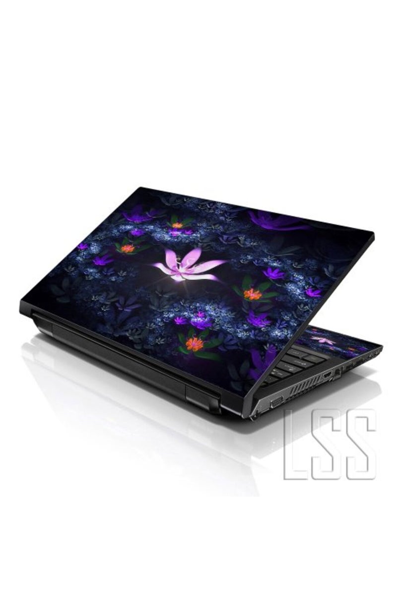LSS 17 17.3 Inche Laptop Notebook Skin Sticker with 2 Wrist Pads - Reusable Cover Protector Vinyl Sticker Cover Decal Fits 17" - 19" HP Asus Acer Samsung - Lotus Pond Flowers Pattern - Image 1