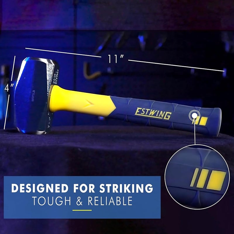 Estwing Sure Strike Drilling/Crack Hammer - 3-Pound Sledge with Fiberglass Handle & No-Slip Cushion Grip - MRF3LB - Image 2