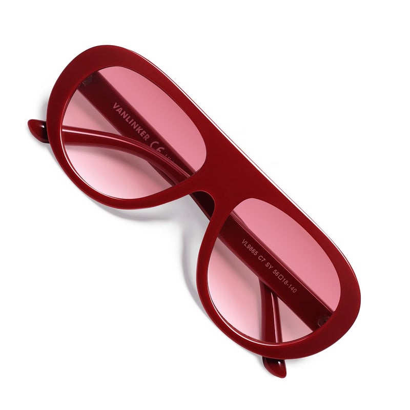 VANLINKER Retro Aviator Sunglasses for Women Chic Classic 70s Vintage Trendy 2025 Chunky Sun Glasses VL9865 Red - Image 1