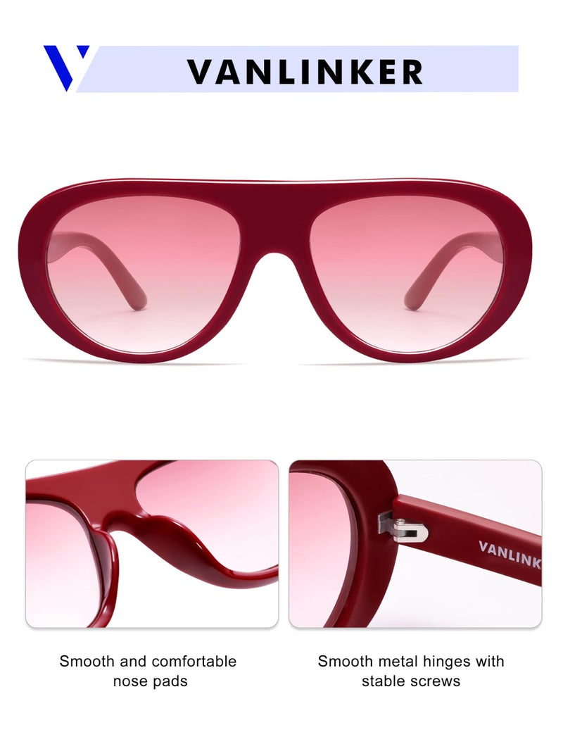 VANLINKER Retro Aviator Sunglasses for Women Chic Classic 70s Vintage Trendy 2025 Chunky Sun Glasses VL9865 Red - Image 4