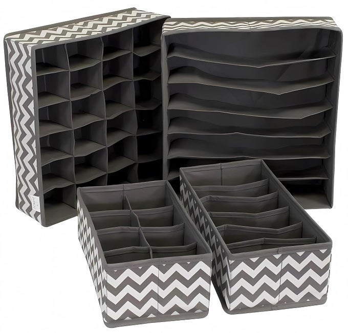 DRAWER ORGANISERS DIVIDERS 4 PACKS WARDROBE ORGANISER COLLAPSIBLE CLOSET CABINET ORGANIZER UNDERWEAR STORAGE BOXES FOR STORING SOCKS BRA HANDKERCHIEFS GREY COTTON