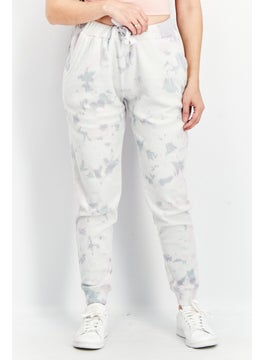 Women Drawstring Tie Dye Sweatpants, Light Grey