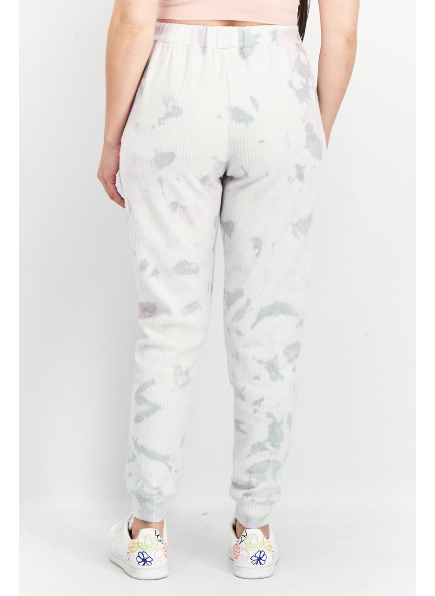 Vintage Havana - Women Drawstring Tie Dye Sweatpants, Light Grey - Image 1