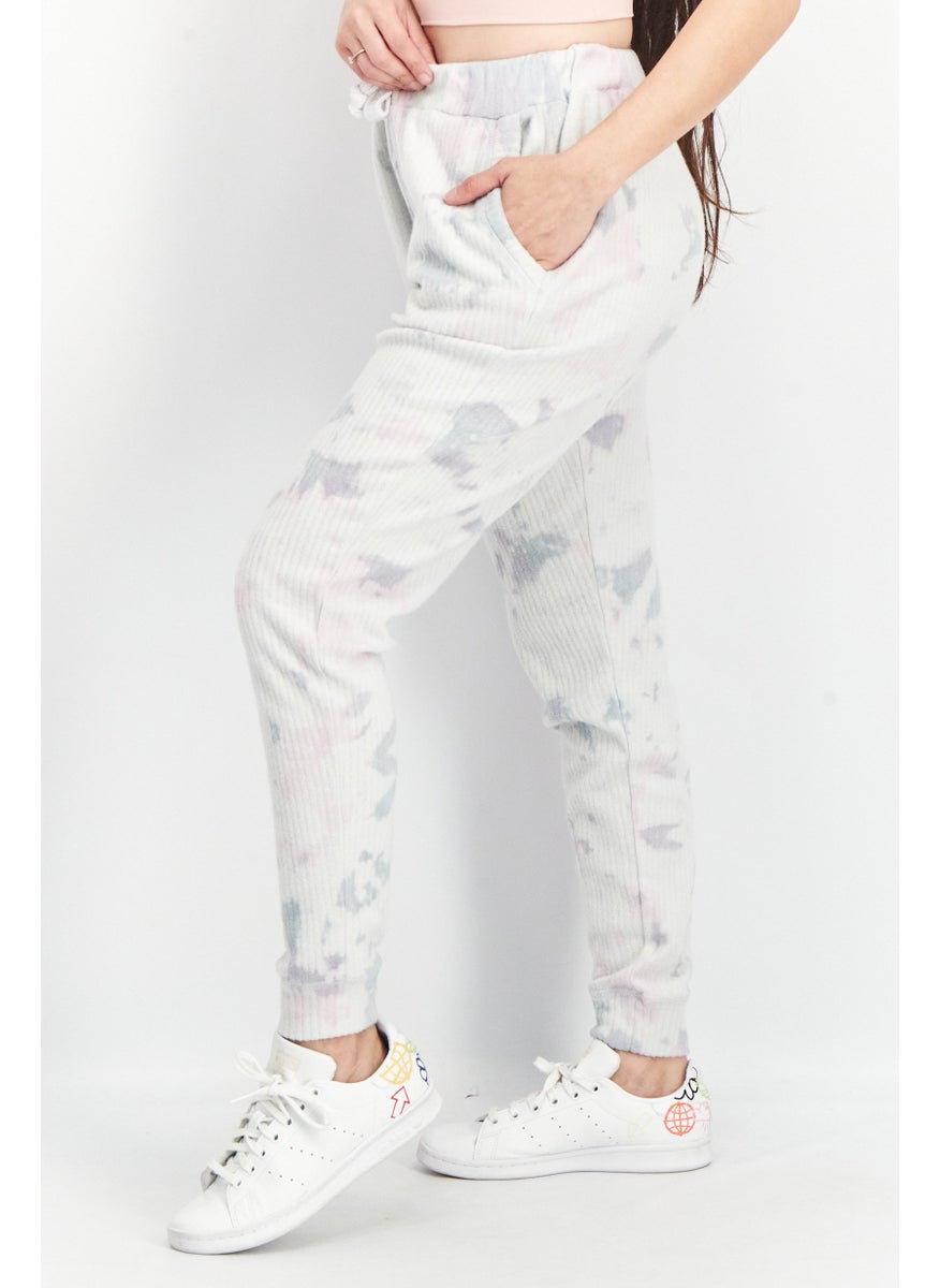 Vintage Havana - Women Drawstring Tie Dye Sweatpants, Light Grey - Image 1