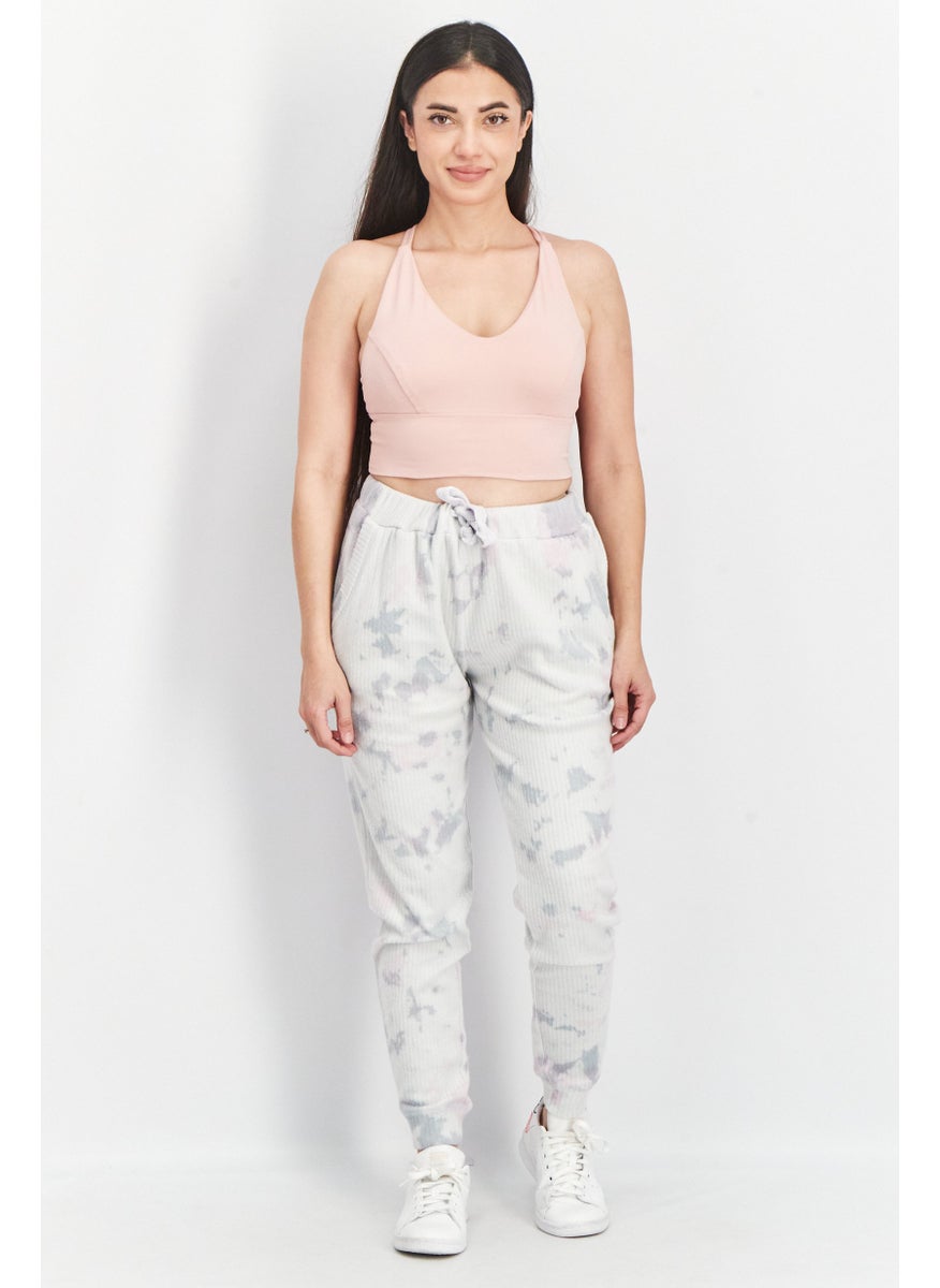 Vintage Havana - Women Drawstring Tie Dye Sweatpants, Light Grey - Image 1