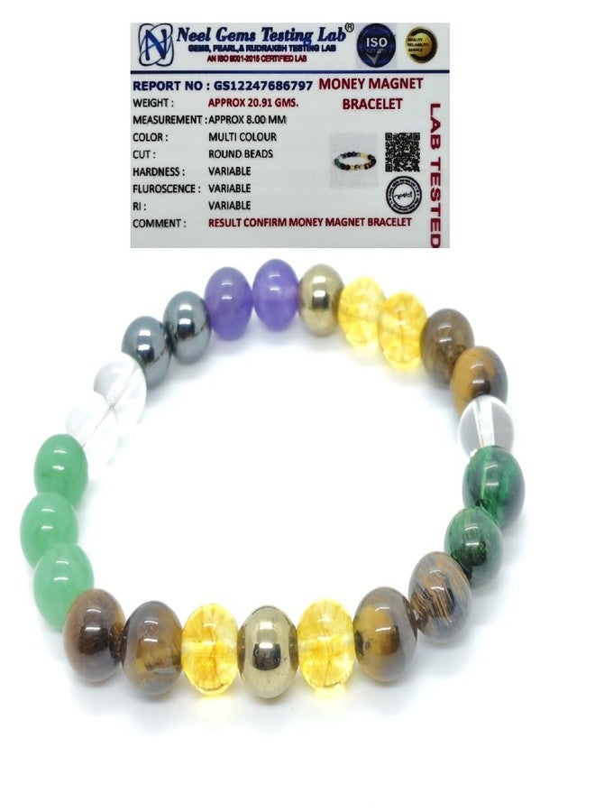GEMTUB Money Magnet Bracelet - 8mm Natural Gemstone Beads for Men and Women - Golden Pyrite, Tiger Eye, Aventurine, Citrine, Amethyst, Hematite, Clear Quartz - Image 1