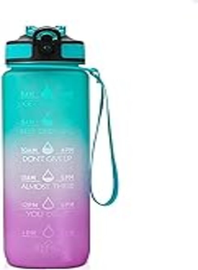 Celerity Celerity motivational water bottle 1l with time marker & straw, tritan bpa free reusable fitness sport water bottles for gym office workout - Gradient Green/Lavender