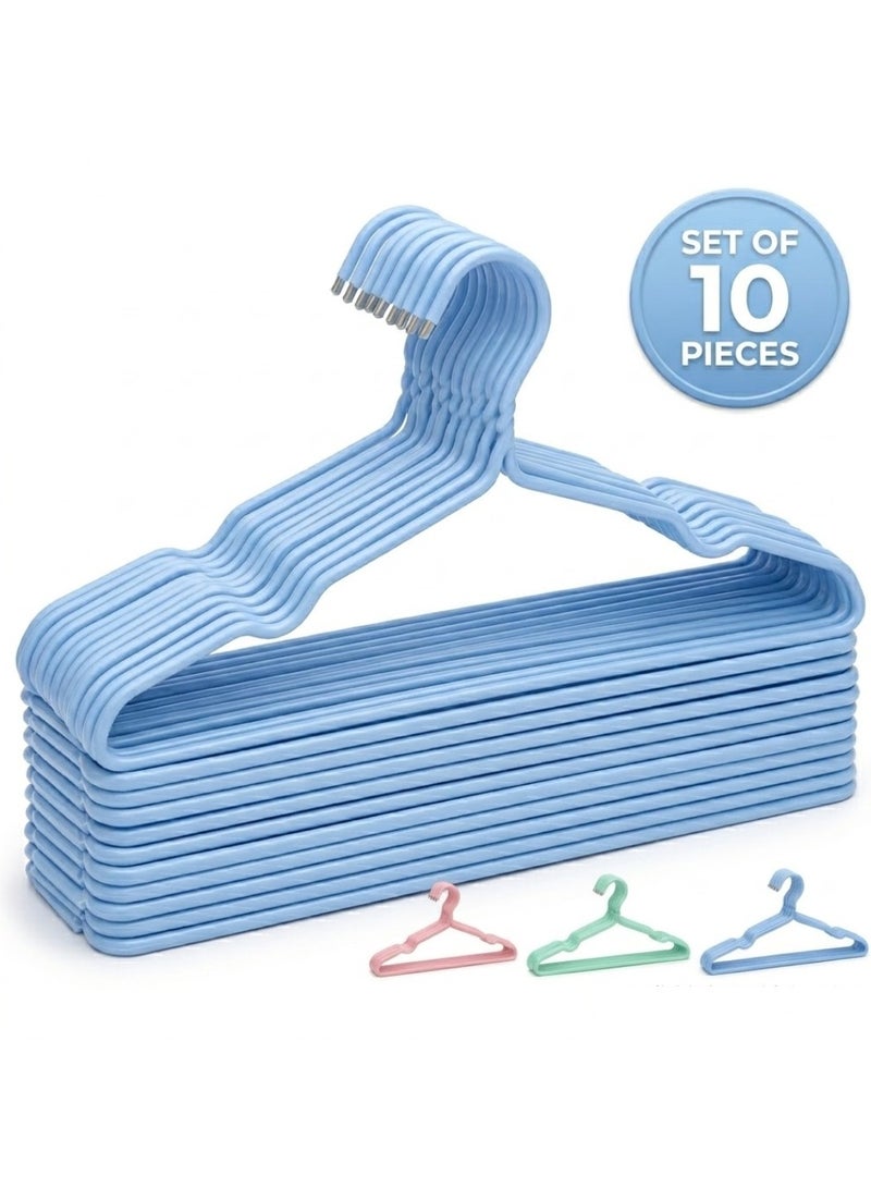 CHEEMAISTIC 10 Pieces Stainless Steel Non-Slip Clothes Hangers - Heavy Duty Metal Slim Hangers Rust Resistant Space Saving Closet Organizer for Shirts, Pants, Dresses, Coat Wardrobe Storage - Multicolour - Image 1