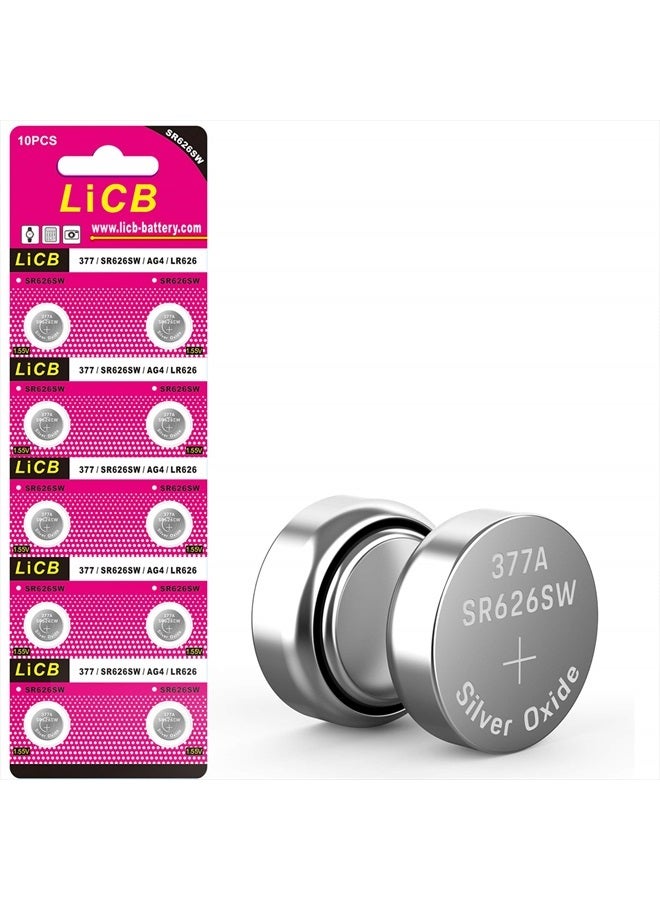 LiCB 10 Pack SR626SW 377 Watch Battery,Long-Lasting & Leak-Proof,High Capacity Silver Oxide 1.55V Button Cell Batteries for Watch  - Image 1