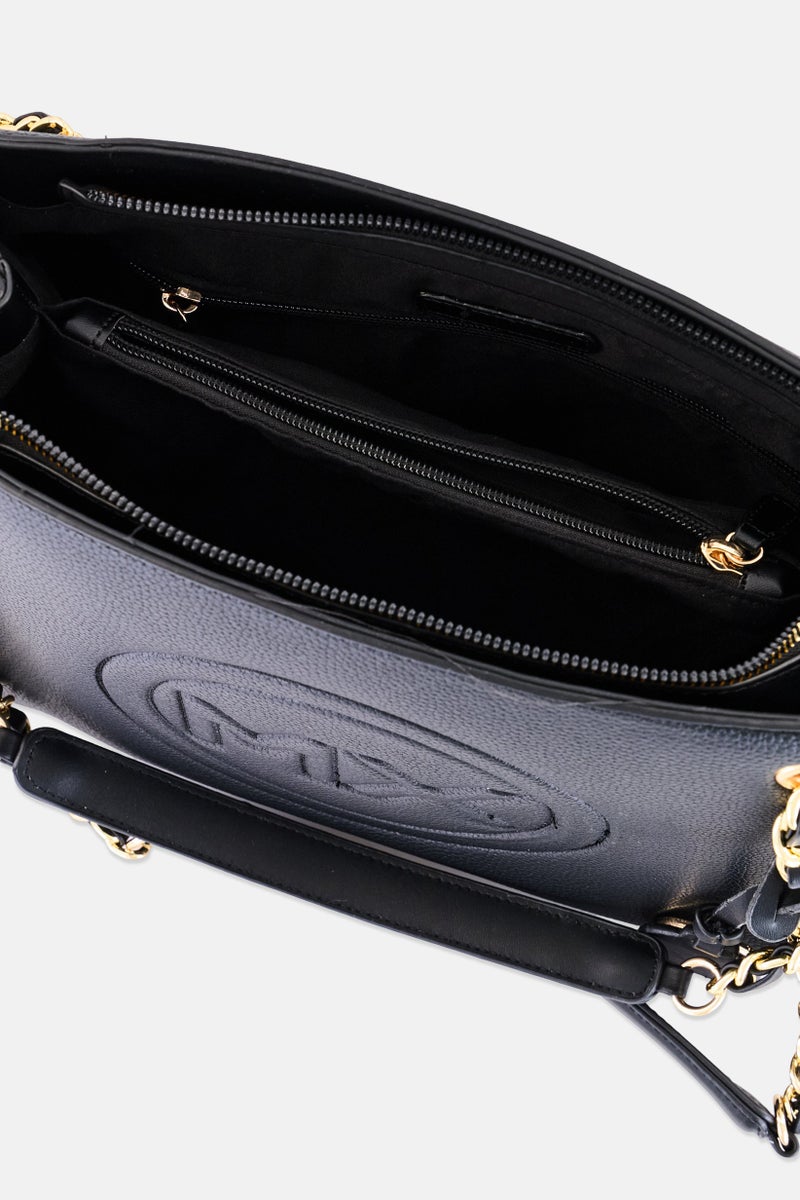 Max Studio Women Signature Emblem Pebble Grain Tote Bag, Black - Image 4