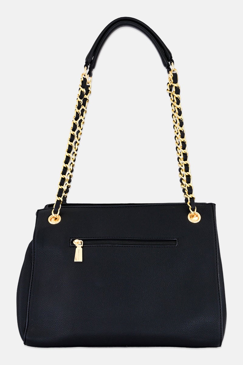 Max Studio Women Signature Emblem Pebble Grain Tote Bag, Black - Image 2