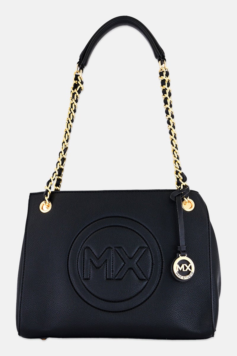 Max Studio Women Signature Emblem Pebble Grain Tote Bag, Black - Image 1