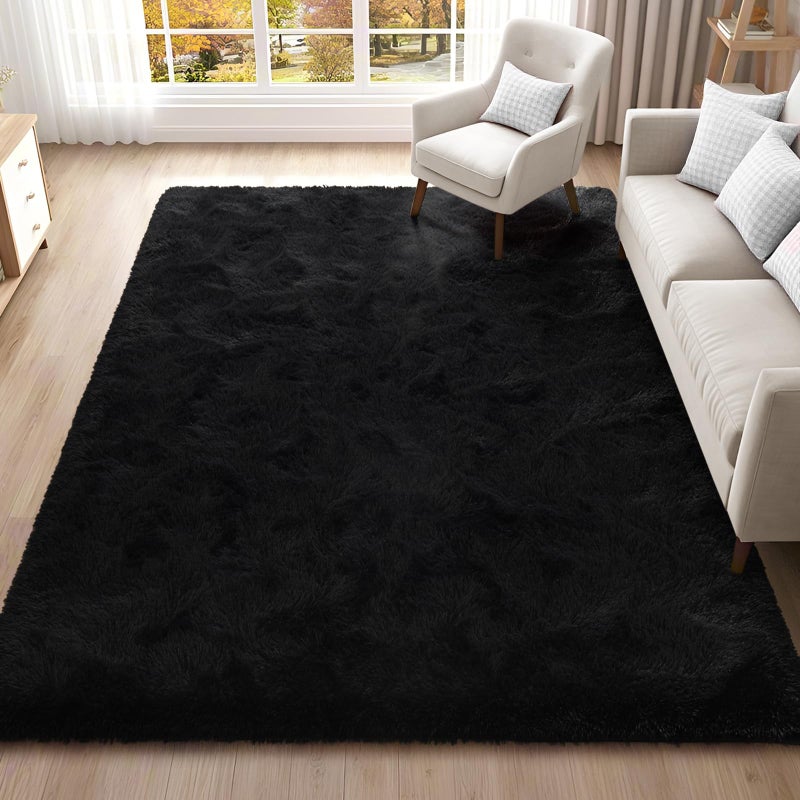 ISEAU Black Rug Super Soft Shaggy 4x6 Feet Rugs for Bedroom Fluffy Area Rug for Living Room Floor Rug Fuzzy and Comfy Carpet Nursery Shag Rug for Kids Boys Room Decor