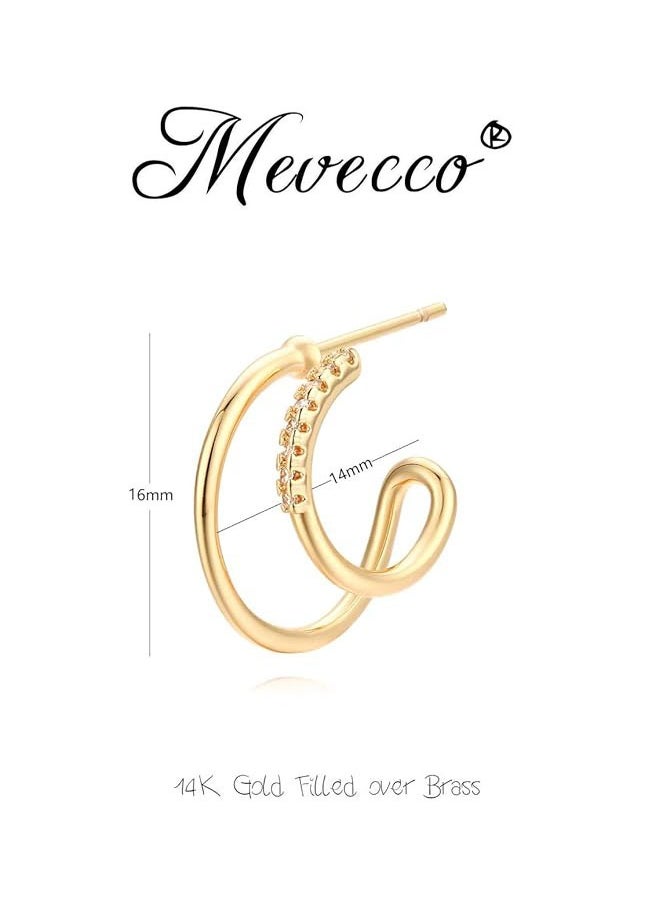 Mevecco - Women Hoop Earrings Gold Open C Shape 14K Gold Filled Small Simple Handmade Hypoallergenic Everyday Illusion Jewelry - Image 1