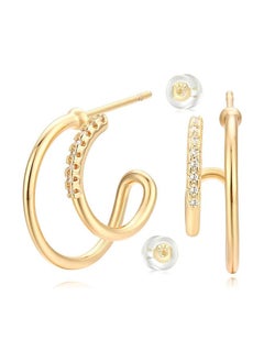 Mevecco Women Hoop Earrings Gold Open C Shape 14K Gold Filled Small Simple Handmade Hypoallergenic Everyday Illusion Jewelry  - Image 1