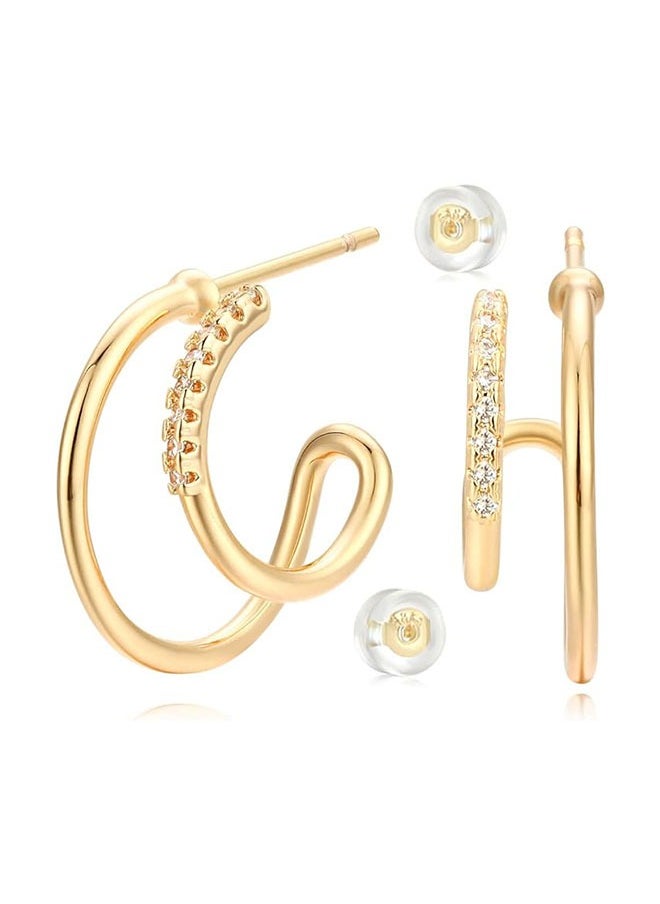 Mevecco - Women Hoop Earrings Gold Open C Shape 14K Gold Filled Small Simple Handmade Hypoallergenic Everyday Illusion Jewelry - Image 1