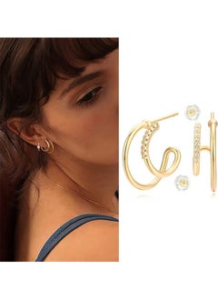 Mevecco Women Hoop Earrings Gold Open C Shape 14K Gold Filled Small Simple Handmade Hypoallergenic Everyday Illusion Jewelry  - Image 3