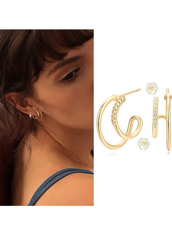 Mevecco - Women Hoop Earrings Gold Open C Shape 14K Gold Filled Small Simple Handmade Hypoallergenic Everyday Illusion Jewelry - Image 1