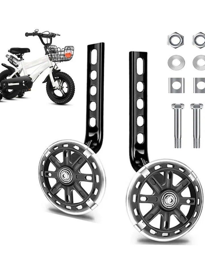 Generic Kids Bike Support Wheel, Rear Training Wheel Stabilizer for 12 14 16 18 20 Inch Bike Silent Flash Wheel Boys and Girls Practice Stabilizer Mounting Kit (1 Set, Black) - Image 1
