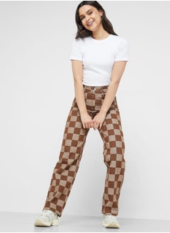 Checkered Mom Fit Jeans