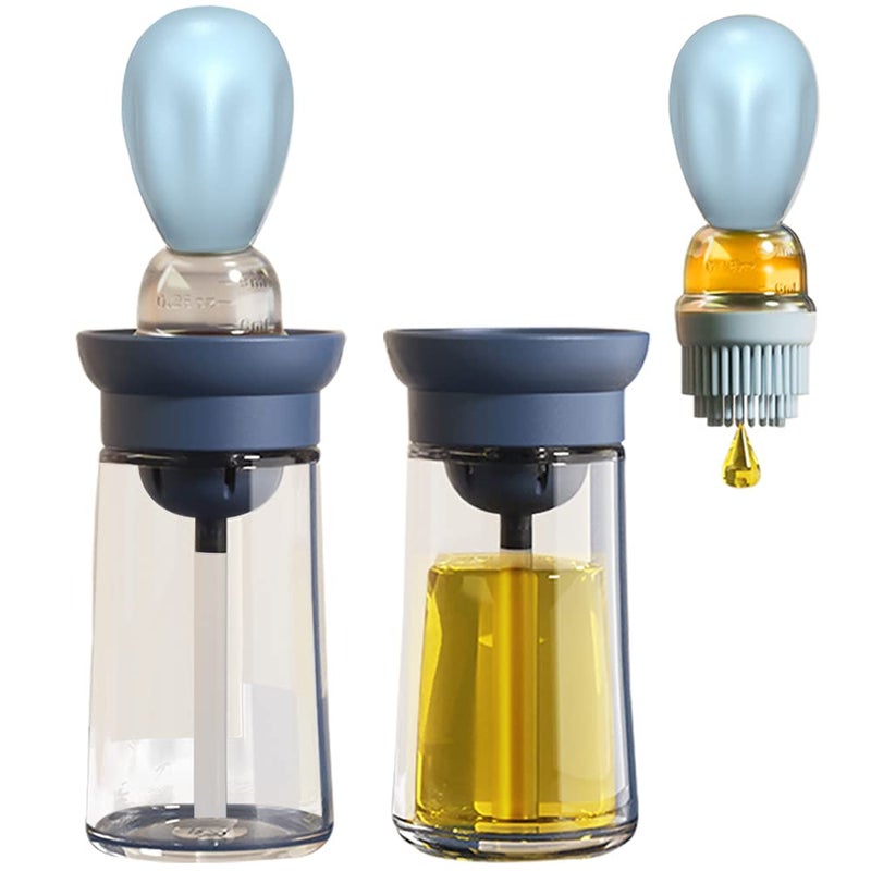 Oil Dispenser with Brush  2 Pack Glass Olive Oil Dispenser Bottle with Basting Brush for Cooking Frying Baking Kitchen 180ml TOB21 Blue