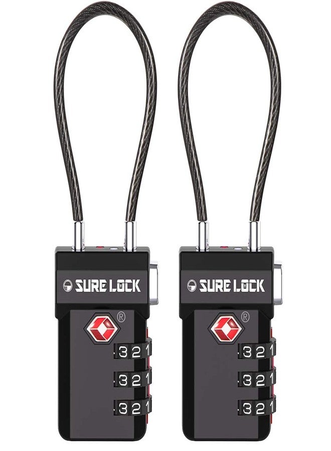 SURE LOCK TSA Compatible Travel Luggage Locks, Inspection Indicator, Easy Read Dials (BLACK 2 PACK) - Image 1