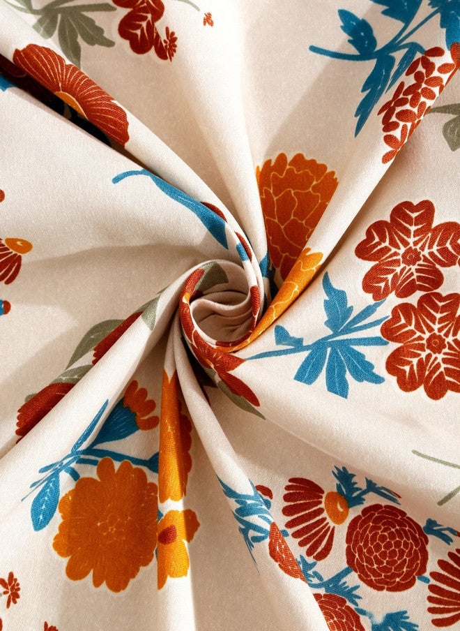 Arrabi Cream Floral Polycotton 300 TC King Fine Bedsheet with 2 Pillow Covers - 106 x 102 inches - Image 5