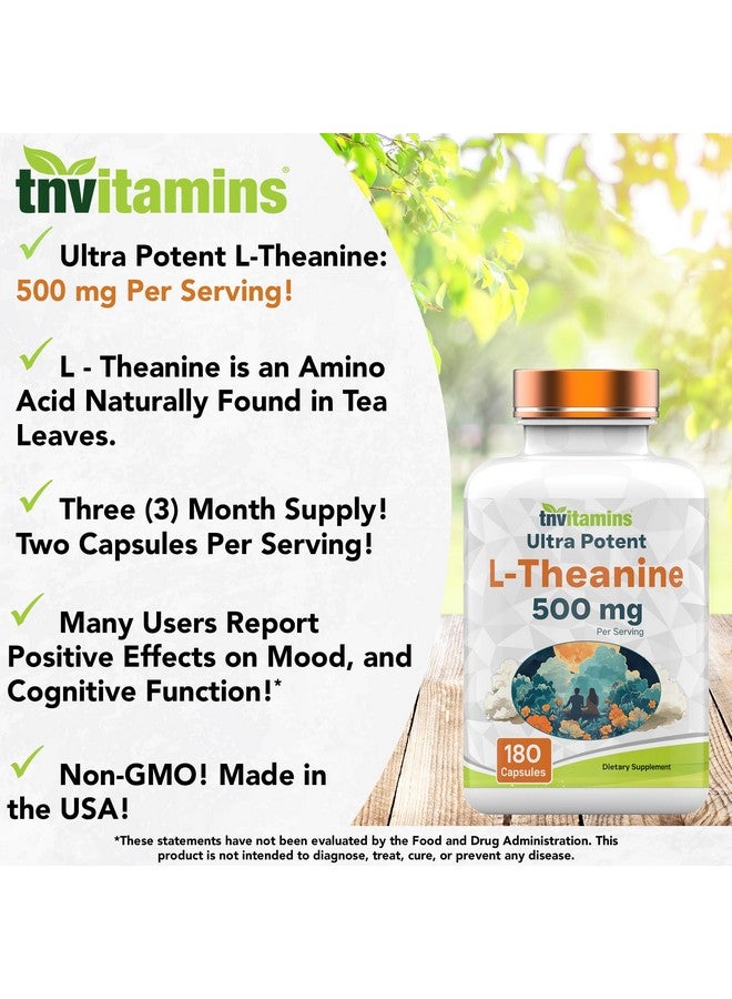 tnvitamins L-Theanine 500 mg Per Serving - 180 Capsules | Keep Calm, Cool, Collected, Alert, & Focused | L-Theanine Supplement May Support Mood, Brain, & Cognitive Function* | Non-GMO, Made in The USA! - Image 3