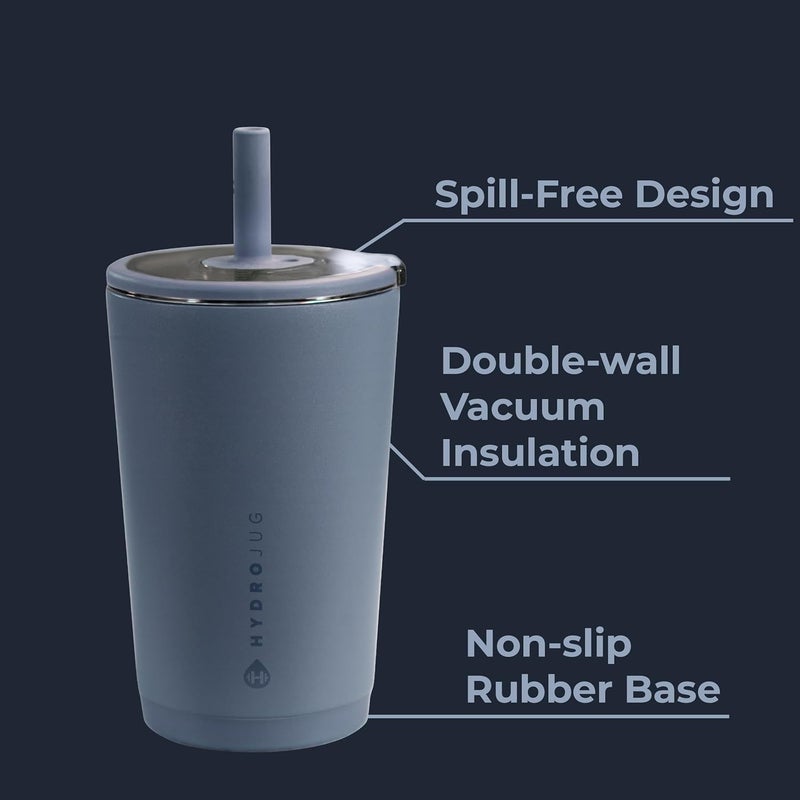 HydroJug Everyday Tumbler 14 oz – Ceramic-Lined Insulated Tumbler with Straw and Soft-Touch Lid, Cup Holder Friendly, Double-Wall Vacuum Insulation, Reusable Travel Cup – Cascade - Image 3