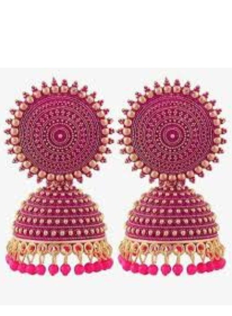 Bollywood Style Pink Oxidized Earrings Jhumkas Indian Wedding Party Wear Jewellery - Image 2