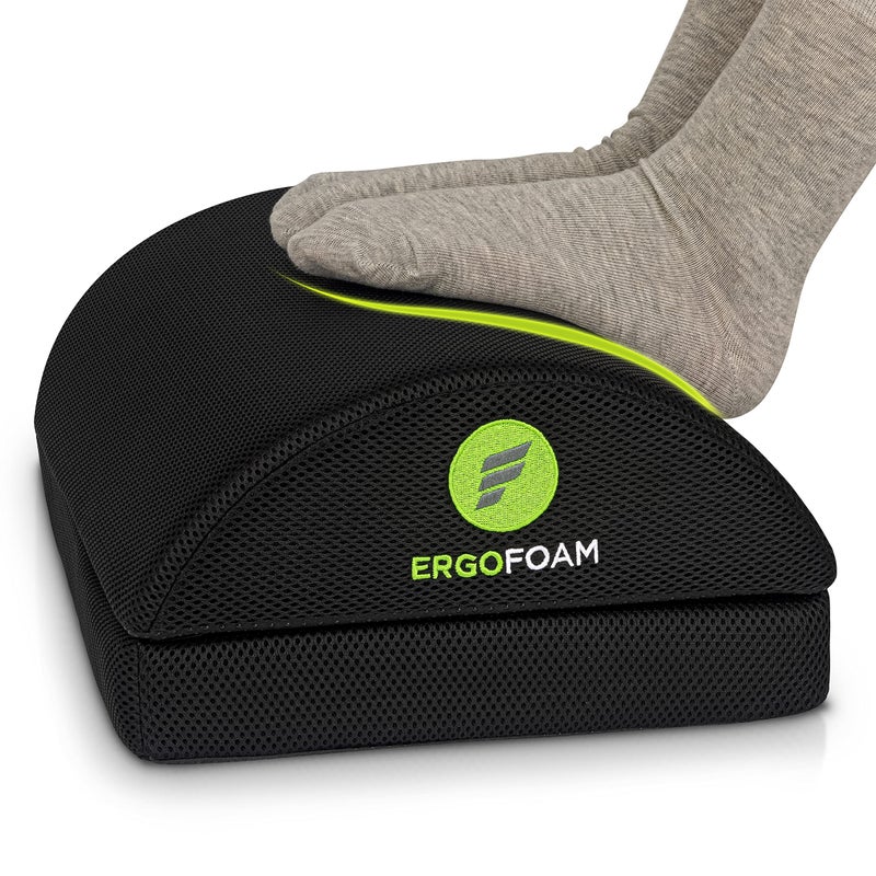 ErgoFoam إرجوفوم مسند القدمين تحت المكتب في العمل - معتمد من قبل أطباء chiropractors 2 في 1 قابل للتعديل مسند قدمين تحت المكتب - مسند قدمين مكتبي مريح مع رغوة ناعمة مقاومة للضغط عالية الكثافة (أسود، شبكة)  - Image 1