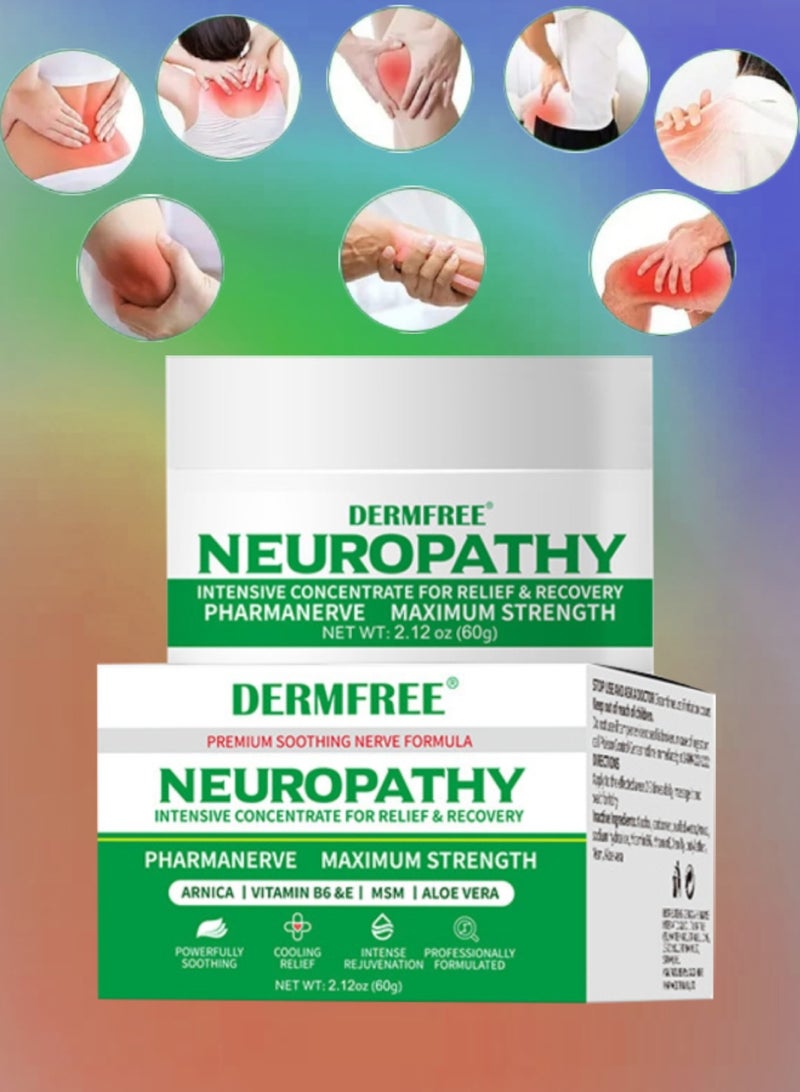 DERMFREE 60g Neuropathy Pain Relief Cream Fast Acting Maximum Strength for Feet Hands Legs Muscles Joints Waist Includes Arnica Vitamin B6 Aloe Vera MSM Mild and All Natural Nerve Pain Relief Cream - Image 1