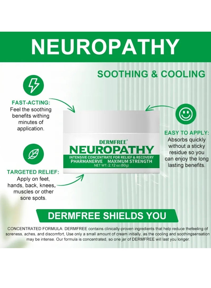 DERMFREE 60g Neuropathy Pain Relief Cream Fast Acting Maximum Strength for Feet Hands Legs Muscles Joints Waist Includes Arnica Vitamin B6 Aloe Vera MSM Mild and All Natural Nerve Pain Relief Cream - Image 2
