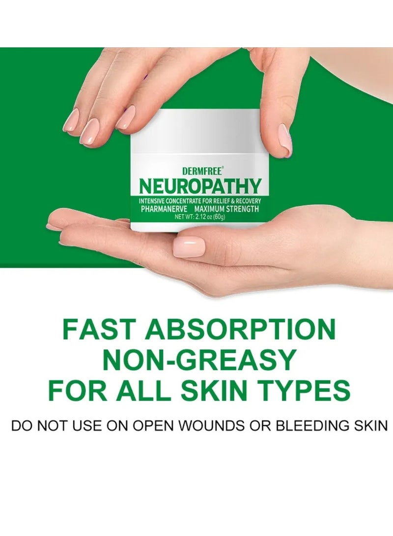 DERMFREE 60g Neuropathy Pain Relief Cream Fast Acting Maximum Strength for Feet Hands Legs Muscles Joints Waist Includes Arnica Vitamin B6 Aloe Vera MSM Mild and All Natural Nerve Pain Relief Cream - Image 3