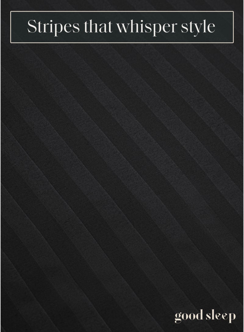 Premium Striped Duvet Cover Set 6-Piece – Fits Queen Beds | Duvet Cover 220x230 cm & Fitted Sheet 200x180 cm | Ultra-Soft, Wrinkle-Resistant | Black | image 7