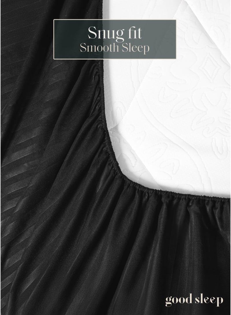 Premium Striped Duvet Cover Set 6-Piece – Fits Queen Beds | Duvet Cover 220x230 cm & Fitted Sheet 200x180 cm | Ultra-Soft, Wrinkle-Resistant | Black | image 8