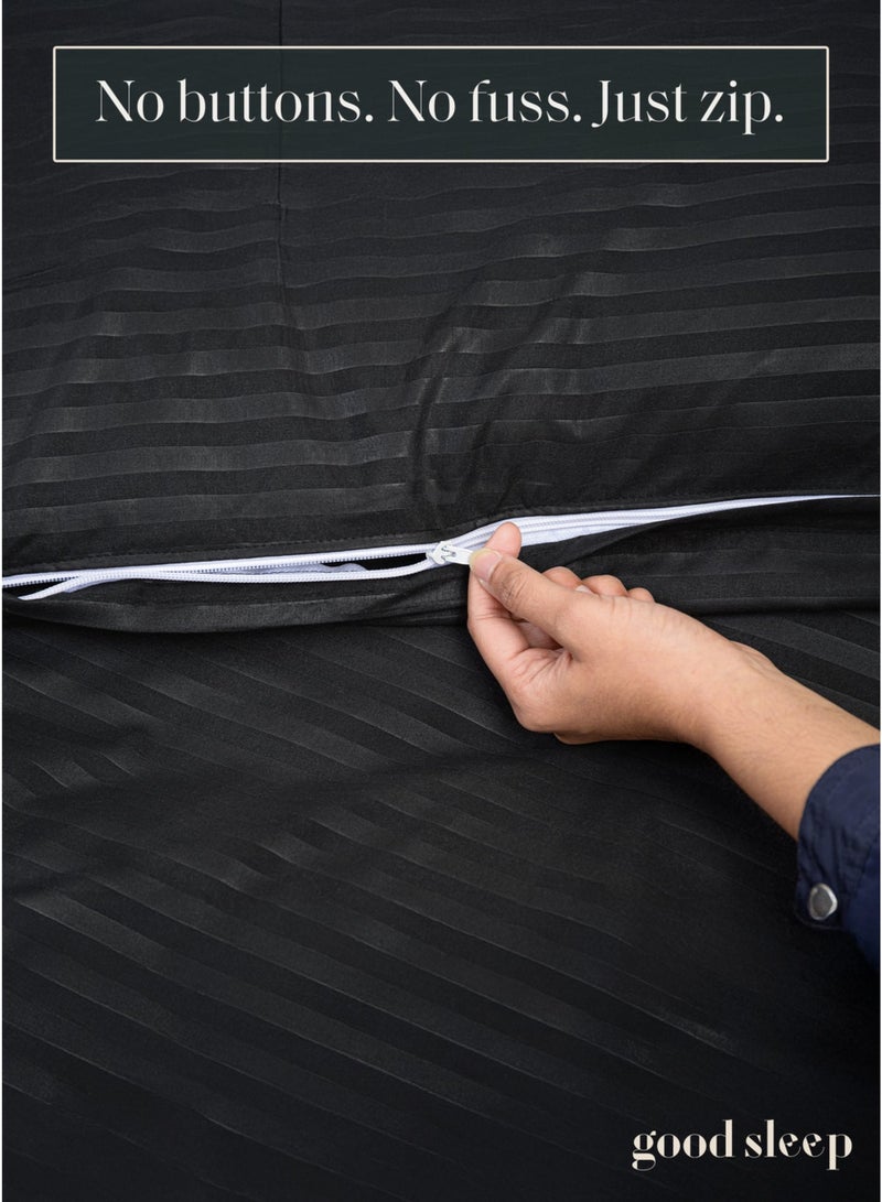 Good Sleep Premium Striped Duvet Set – 6-Piece Black | Queen Size 200x160 cm | Ultra-Soft, Wrinkle-Resistant & Made in Dubai | Includes Duvet Cover, Fitted Sheet & 4 Pillowcases - Image 4