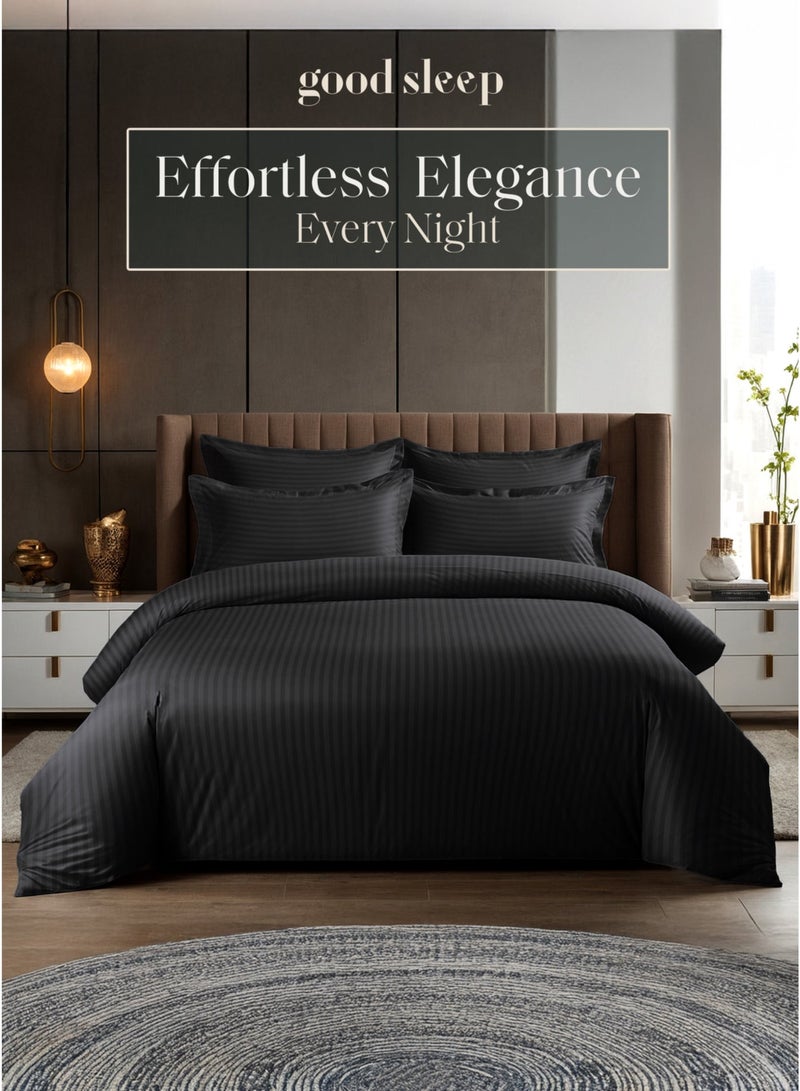 Good Sleep Premium Striped Duvet Set – 6-Piece Black | Queen Size 200x160 cm | Ultra-Soft, Wrinkle-Resistant & Made in Dubai | Includes Duvet Cover, Fitted Sheet & 4 Pillowcases - Image 3