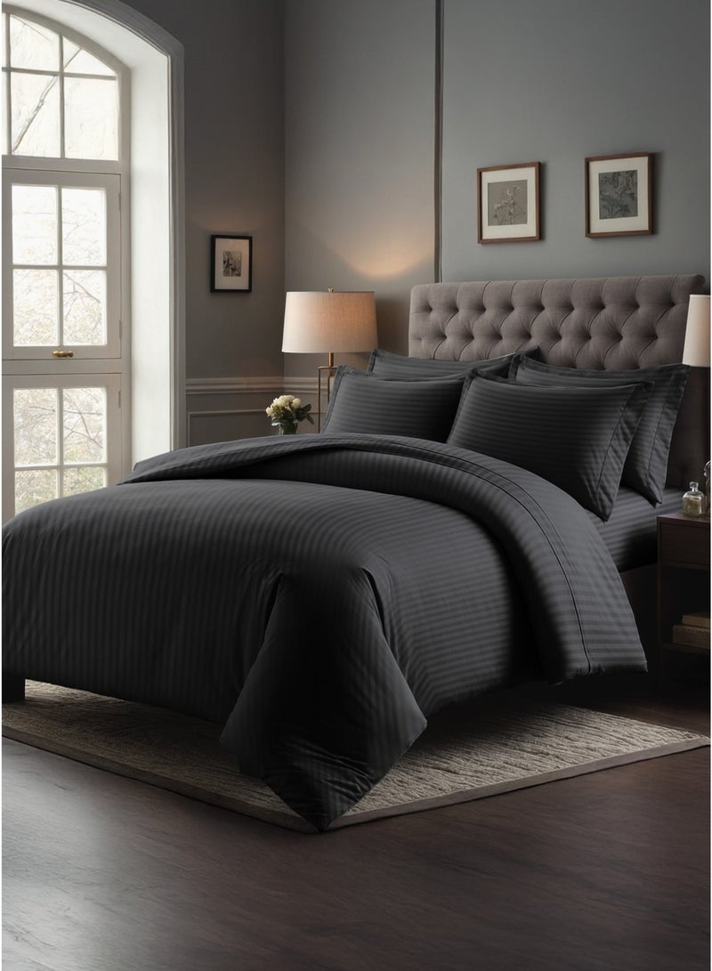 Good Sleep Premium Striped Duvet Set – 6-Piece Black | Queen Size 200x160 cm | Ultra-Soft, Wrinkle-Resistant & Made in Dubai | Includes Duvet Cover, Fitted Sheet & 4 Pillowcases - Image 2