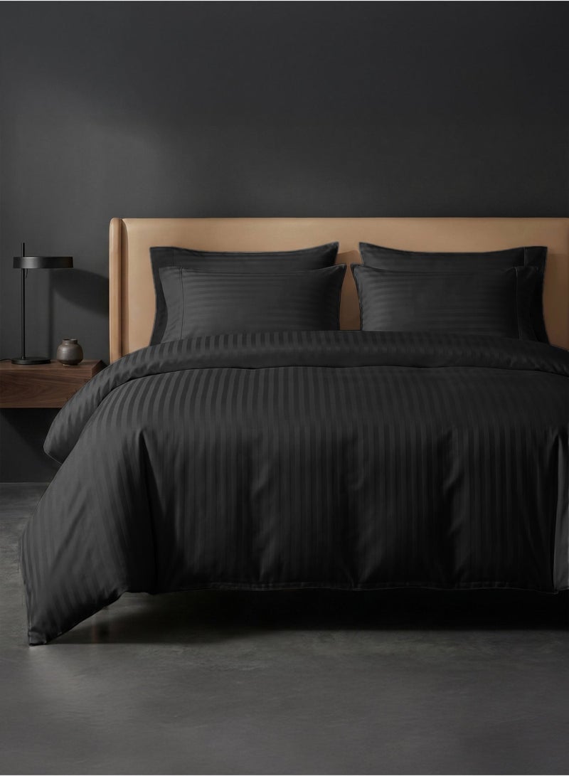 Good Sleep Premium striped duvet cover set 6-piece - fits queen beds | duvet cover 220x230 cm & fitted sheet 200x180 cm | ultra-soft, wrinkle-resistant | black | made in dubai - Image 2