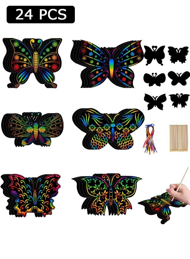 Arabest 24 Pcs Butterfly Scratch Cards, DIY Crafts Home Decoration, Scratch Crafts Butterfly Party Favors - Image 1