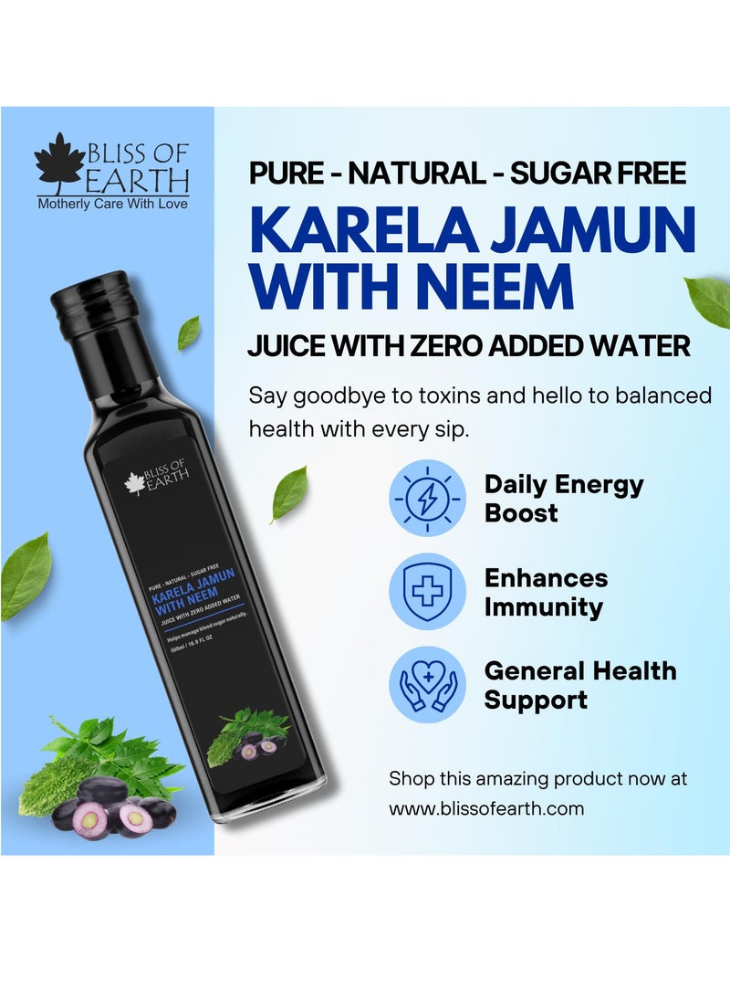 BLISS OF EARTH Karela Jamun Juice With Neem For Sugar Control Natural Boold Sugar Support & Detox Zero Sugar Zero Water 500ml PET Bottle  - Image 2