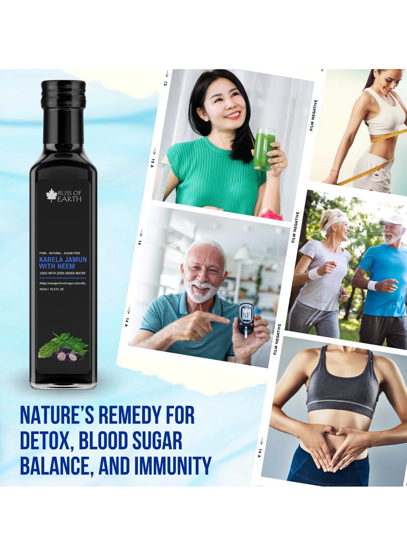BLISS OF EARTH Karela Jamun Juice With Neem For Sugar Control Natural Boold Sugar Support & Detox Zero Sugar Zero Water 500ml PET Bottle  - Image 3