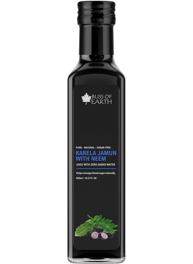 BLISS OF EARTH Karela Jamun Juice With Neem For Sugar Control Natural Boold Sugar Support & Detox Zero Sugar Zero Water 500ml PET Bottle  - Image 1