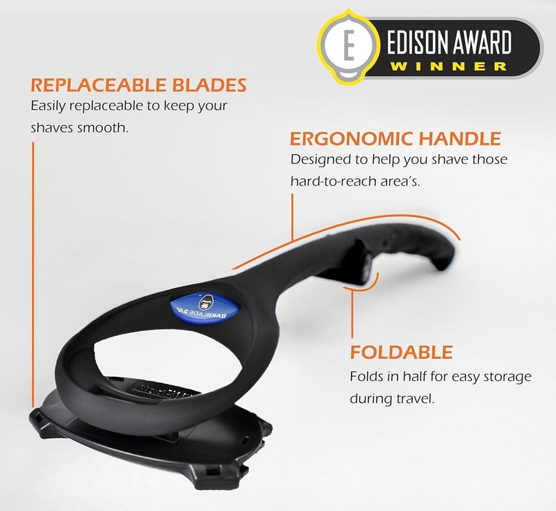 Bakblade 2.0 Back Shavers for Men: DIY Hair Shaver, Safety Blade Technology & Ergonomic Handle, Wet & Dry Shaving (Extra Blades Included) - Image 3