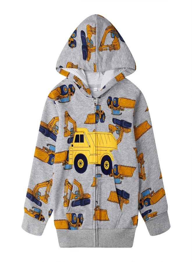 NUBEEHOHO Toddler Boys Full Zip Excavator Hoodies Kids Gray Cotton Sweatshirt Lightweight Fall Jackets 4T (073) - Image 1