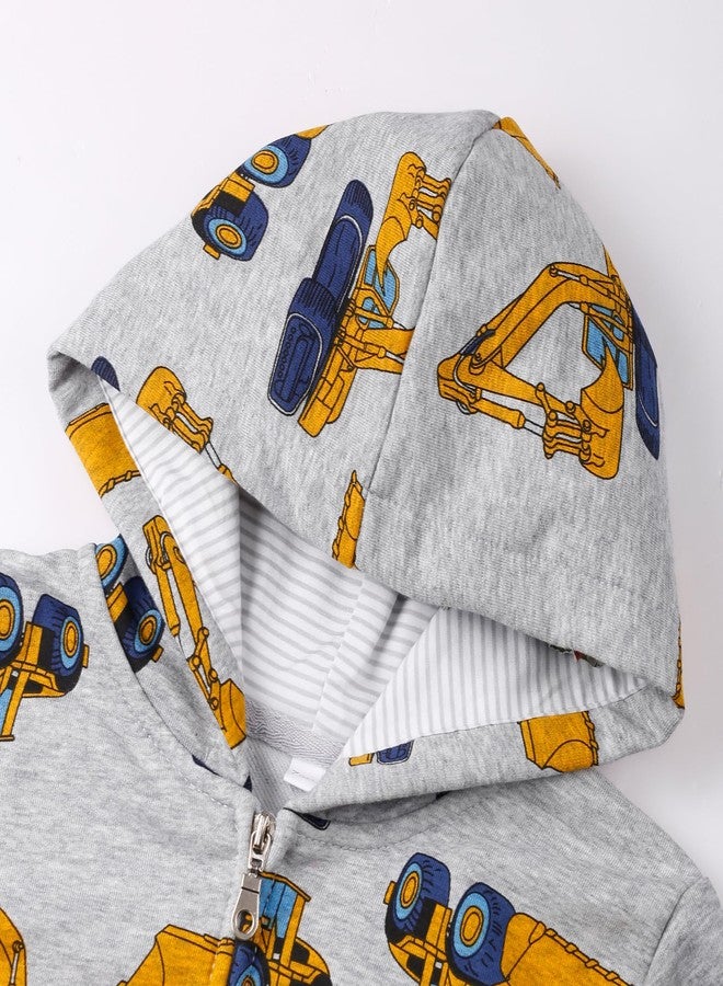 NUBEEHOHO Toddler Boys Full Zip Excavator Hoodies Kids Gray Cotton Sweatshirt Lightweight Fall Jackets 4T (073) - Image 3